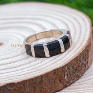 Black Enamel Coated <b>Spinner</b> <b>Ring</b> 925 Sterling Silver Band Jewelry for Men Silver Enamel Jewelry Gift - Product Image 3
