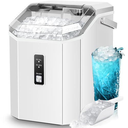 Crzoe Electric Nugget Ice Maker Countertop Stainless Steel Self-Cleaning Crushed Ice Machine Handle 35lbs/24H One-Click