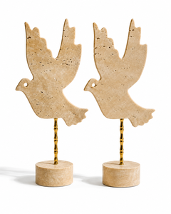 Ensemble de 2 sculptures d'oiseaux en travertin de luxe sur support doré antique, 15x10 pouces, décoration cadeau - Product Image 1