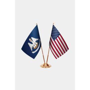 Louisiana & U.S. Custom Desk <b>Flag</b> Set Satin Plastic Polyester Silk with Aluminum <b>Pole</b> Pennant Style <b>for</b> Education - Product Image 2