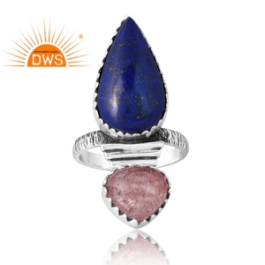 New Stylish Design 925 Silver Natural Lapis & Strawberry <b>Quartz</b> Gemstone <b>Ring</b> For Women Custom Jewelry Manufacturer - Product Image 3