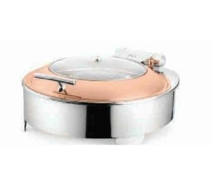 SS Round Half Glass Chafing Dish Cover Rose Gold Frame 7L, Round SS Food <b>Warmer</b> with Half Glass Lid 7L - Product Image 1