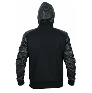 Pull-over simple personnalisé en gros Sweat à capuche à manches en cuir Sweat à capuche respirant pour hommes avec manche en cuir - Product Image 4