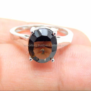 Anillo de Boda de Plata de Ley 925 con Cuarzo Ahumado de Moda para Mujer - Product Image 1