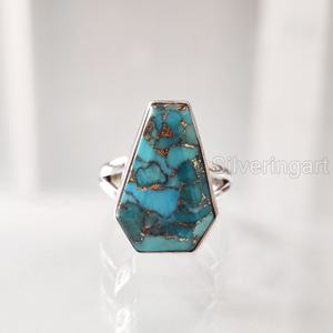 Anillo para Mujer de Plata de Ley 925 Hecho a Mano con Turquesa Azul Natural en Forma de Ataúd, Gema del Mes de Nacimiento de Diciembre, Regalo de Aniversario - Product Image 1