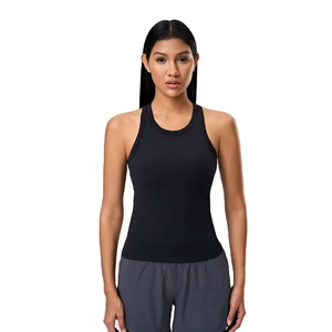 Comprar moda al por mayor logotipo personalizable mujeres Racerback tanque entrenamiento acanalado elástico Fitness Activewear Yoga correr deportes - Product Image 1