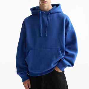 Sweat à capuche grande taille bleu égyptien pour hommes Polyester/coton mélangé thermique automne/hiver dentelle à capuche cou poches - Product Image 1
