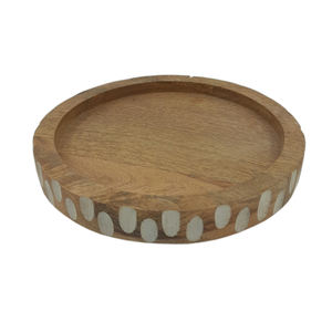 Assiette en bois Couleur naturelle avec peinture blanche Assiette de service ronde en bois d'acacia Plats et assiettes de style moderne pour la cuisine - Product Image 2