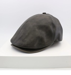 Casquette en cuir pur rétro avant béret chapeau pour hommes femmes accessoire d'hiver décontracté avec petit visage octogonal accessoires d'hiver - Product Image 1