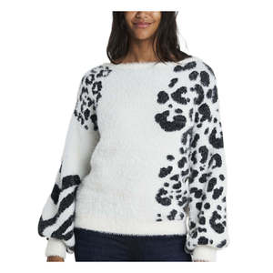 Maglione Donna Vince Camuto Stile Coreano Casual Bianco Taglie Forti Jacquard Morbido Traspirante con Stampa Animale e Logo Frontale per l'Inverno - Product Image 2