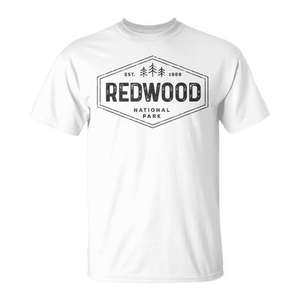 Camiseta del Parque Nacional Redwood, unisex, estilo vintage, con insignia de árbol hexagonal, ropa para senderismo - Product Image 1