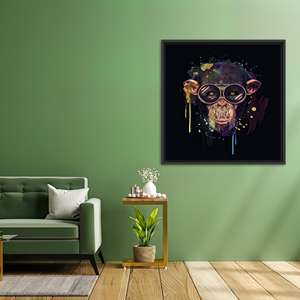 Tableau imprimé sur toile : Décoration animale moderne sur le thème du singe sage, TOILE ENCADRÉE NOIRE - Product Image 1