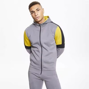 Sweat à capuche zippé pour hommes, cousu et coupé, avec bloc de couleurs, anthracite/noir/or, jogging avec logo personnalisé pour l'hiver, vente en gros - Product Image 5