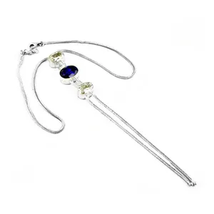 Collier en argent 925 avec pierre précieuse pour femmes, à porter tous les jours, boucles d'oreilles pendantes tendance - Product Image 3