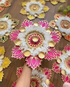 Juego surtido de jazmín MDF Lotus Rangoli con portavelas para Diwali, entrada de inauguración de la casa y decoración de escaleras - Product Image 5