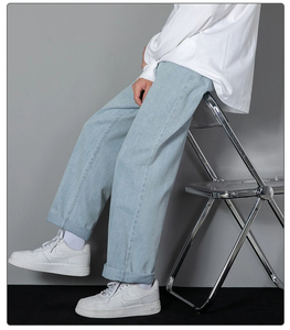 Pantalones vaqueros de estilo retro al por mayor, pantalones vaqueros de mezclilla para hombre, pantalones holgados de pierna ancha de algodón con diseño apilado, pantalones holgados de pierna recta para hombre - Product Image 5