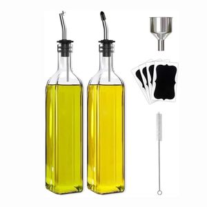 Ensemble de distributeurs réutilisables pour <span class=keywords><strong>huile</strong></span> <span class=keywords><strong>d</strong></span>'<span class=keywords><strong>olive</strong></span> et vinaigre, bouteilles en verre, becs verseurs en acier inoxydable, 4 étiquettes, brosse, entonnoir (bouteille pulvérisatrice <span class=keywords><strong>d</strong></span>'<span class=keywords><strong>huile</strong></span>) - Product Image 1