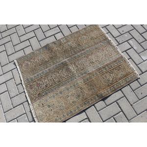 Tapis de 2,8 x 3,5 pieds, tapis turc vintage, tapis persan marron et bleu - Product Image 2