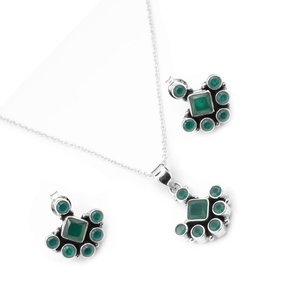 Conjunto de joyería de ónix verde Natural de Plata de Ley 925, collar y pendiente de piedras preciosas de circón, regalo de aniversario perfecto - Product Image 3