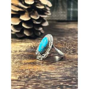 Navajo Handmade Kingman <b>Turquoise</b> Sterling Silver Statement <b>Ring</b> Size 8.75 - Product Image 4