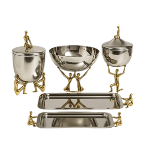 Plateau de service de qualité alimentaire en laiton en acier inoxydable pour un nettoyage facile pour les ustensiles de cuisine à manger pour les fêtes de vacances à domicile - Product Image 4