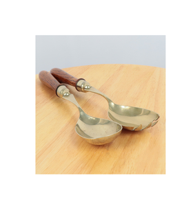 Handmade Long Handle Brass Stainless Steel Fork Spoon Salald Tableware Salad Server Spoon Royal Design Wood Handle - Product Image 4