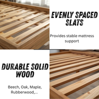 Cadre de lit moderne en bois massif avec lattes réglables, plateforme en contreplaqué, minimaliste, durable, facile à assembler, en bois de manguier, personnalisable