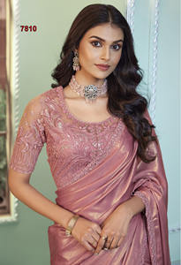 Sari en soie de créateur exclusif avec belle bordure de travail de séquence de broderie de haute qualité pour la fête de mariage porter le style pakistanais - Product Image 2