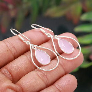 Aretes de Plata de Ley con Cuentas de Cuarzo Rosa Natural de Último Diseño, 10x14 mm, Engaste de Bisel, Estilo Hip Hop Infantil, Oro IGI - Product Image 3