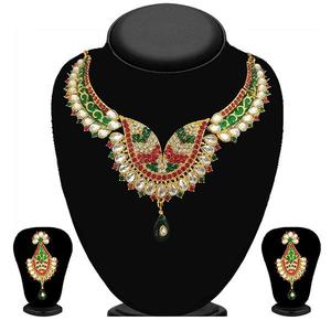 Conjunto de joyería fina Kriaa Piedra granate y verde con collar elegante Kundan - Product Image 1