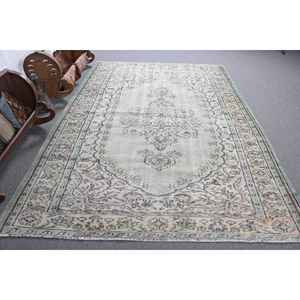 Alfombra Turca Grande de 6.5x8.7 pies, Alfombra de Lana Ikat Verde Vintage - Product Image 1