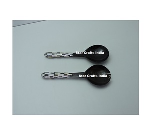 Ensemble de couverts en corne de haute qualité, service à salade en corne, avec aiguiseur, ustensiles de cuisine en corne, service à salade en corne - Product Image 1