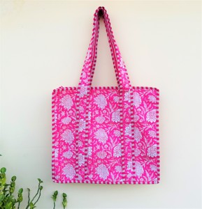 Handmade Vintage Cotton Women's Tote <b>Bag</b> Indian Handblock Printed Floral Quilted Zipper Shoulder Beach <b>Bag</b> Spring Summer Winter - Product Image 1