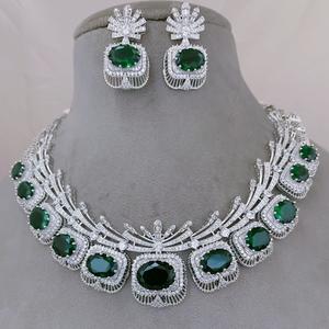 Attractive High Quality Luxury Zircon Silver Tone Necklace <b>Set</b> With Earrings for Wedding Engagement Party Wear For <b>Women</b> - Product Image 1