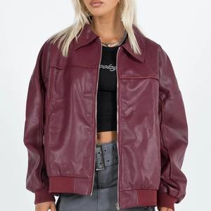 Hirigin Women's Oversized Moto Varsity Bomber Coat Faux Leather Jacket <b>Cashmere</b> Fur Zippered Motorcycle Biker Coat for Spring - Product Image 3