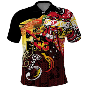 Polo de Papúa Nueva Guinea para hombre, diseño de bandera de pájaro de oro negro, patrón de lanza tradicional, ropa informal de negocios - Product Image 1