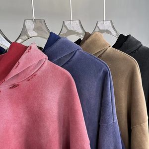 Sudadera con Capucha de Algodón Grueso Lavado a la Piedra, Sudadera Extra Grande con Bolsillo Delantero Tipo Canguro, Sudadera con Efecto Desgastado por el Sol - Product Image 2
