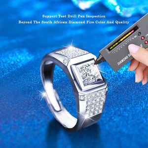 XJZ065 2 карата кольца из муассанита для мужчин 925 стерлингового серебра белого золота помолвки обручальные мужские украшения - Product Image 3