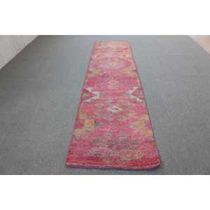 Vintage <b>Runner</b> Rug 2.6x10.6 ft, <b>Red</b> Orange Striped Rug Wool - Product Image 1