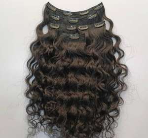 Distribuidor certificado indio Color negro Natural Deep Wave 4 piezas Set Clip en extensiones para mujeres y niñas Cabello Virgen sin procesar - Product Image 2