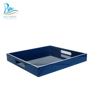 Bandeja de servicio de laca rectangular azul de lujo con borde blanco decorativo Precio del fabricante para la decoración del hogar - Product Image 4