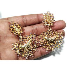 Boucles d'oreilles pendantes en argent 925 plaqué or avec zircon polki, design papillon, pour mariage, cadeau pour elle - Product Image 3