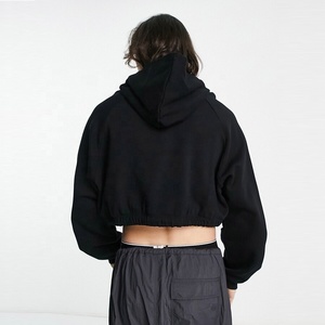 Vente en gros de coton éponge français pull à épaules tombantes Boxy sweat à capuche court personnalisé sweat à capuche double doublure - Product Image 3