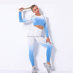 Ensemble de Yoga pour femmes sans couture de haute qualité vente chaude élastique taille haute Spandex Polyester vêtements de sport Gym Fitness entraînement Yoga ensemble - Product Image 1