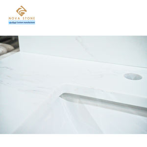 NV1039 Artificial <b>Quartz</b> Vanity Tops with Undermount Sink Cutout Bathroom Countertop Prefab Wholesale - Product Image 3