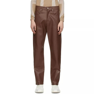 Pantalons en cuir pour hommes de haute qualité fabriqués dans des matériaux Vente en gros Prix bon marché Pantalon en cuir de vachette imprimé de logo personnalisé - Product Image 1