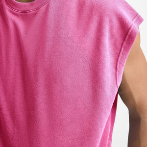 Débardeur à col rond et épaules larges personnalisé sans manches coupe ample en tissu de coton léger débardeur à logo imprimé pour hommes - Product Image 6