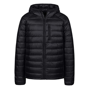 Chaqueta acolchada negra ligera para hombre Chaqueta acolchada de lona con capucha aislada resistente al agua con cuello levantado empacable - Product Image 1
