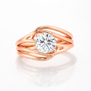 14K Gold Moissanite Diamond Solitaire <b>Ring</b> Round Cut with Elegant 14k Gold Band - Product Image 6