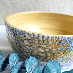 Cuenco de bambú hilado ecológico hecho a mano con incrustaciones de concha de mosaico, cuenco decorativo lacado con cáscara de huevo para el hogar y la cocina - Product Image 3